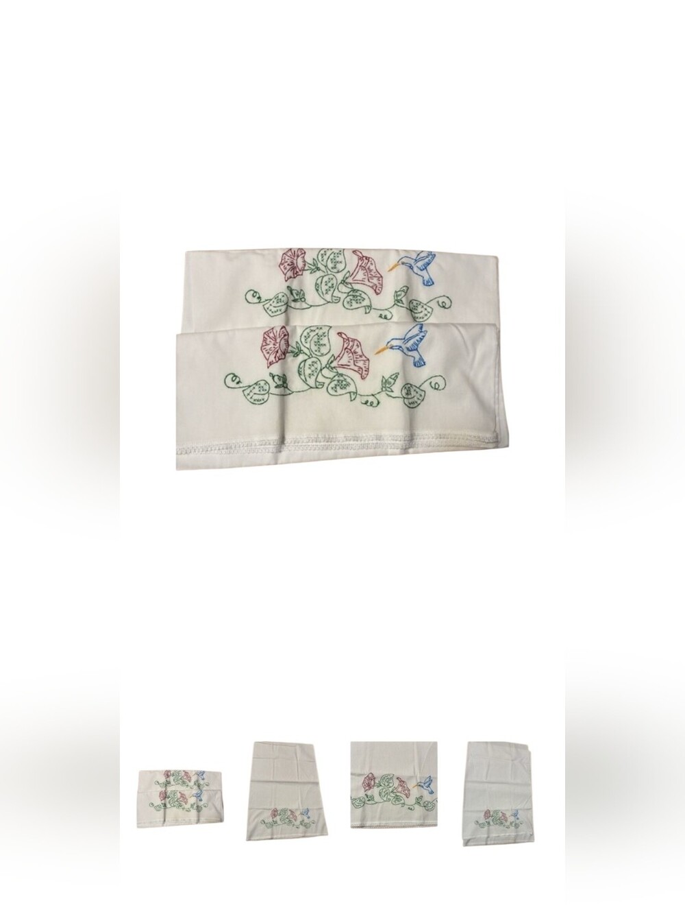 Embroidered Floral Standard Pillowcases (2)  White with Multicolor Accents
